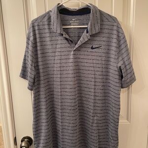 Nike Men's Blue and Gray Striped Dri-Fit Golf Polo Shirt - size x-large